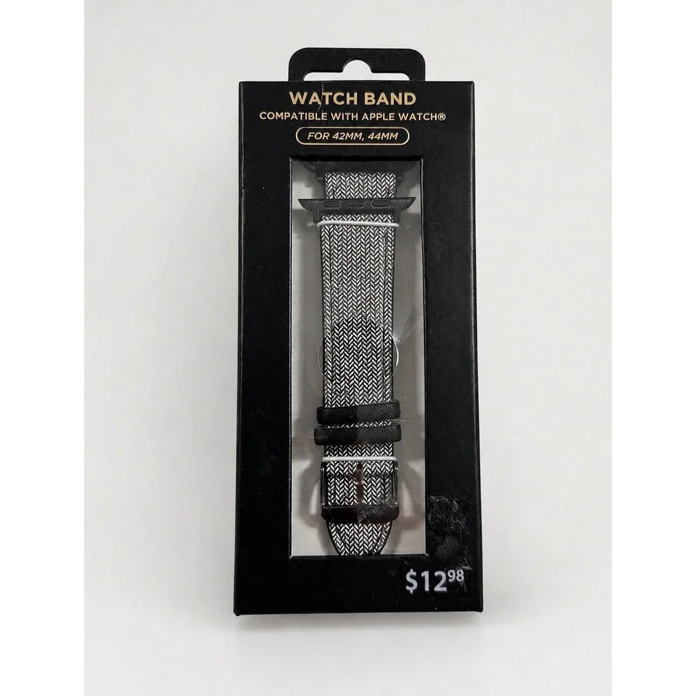Black White Herringbone Watch Band Compatible Apple Watch 42mm 44mm